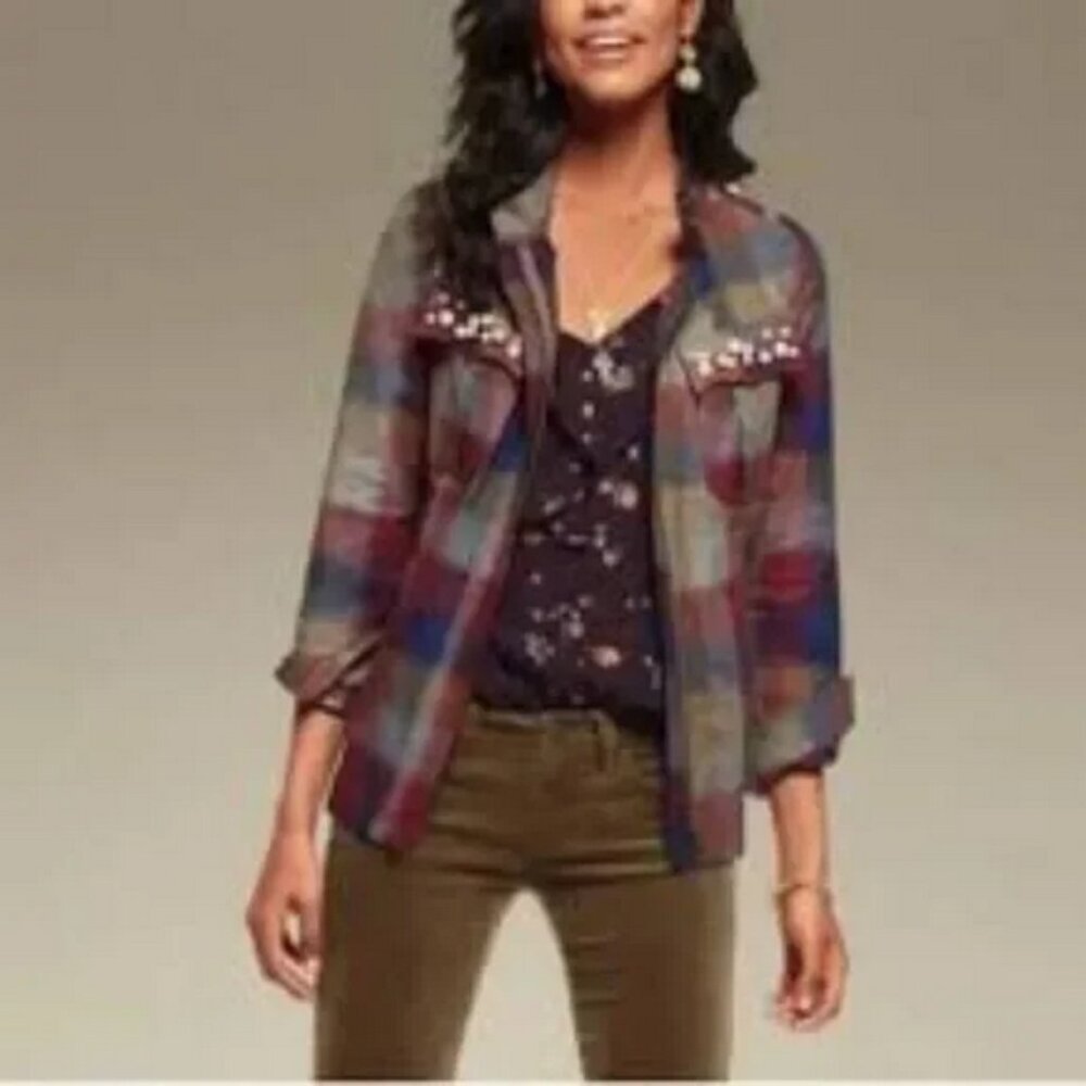 NWOT XS Cabi Plaid Collage Pearl Jacket